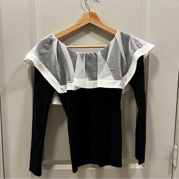 SNIDEL Sheer Frill Collar Long Sleeve Knit Top - Picture 2 of 4